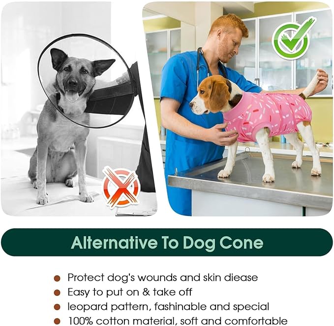Kuoser Dog Surgery Suit, Comfy Dog Recovery Suit Female Doggie Onesie for Surgery, Post-Op Onesie for Female & Male Dogs, Soft Protective Wear, PinkRibbon XL