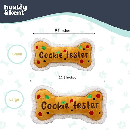 Huxley & Kent Funny Dog Toy w/Squeaker – Holiday Power Plush Squeaky Dog Toys for Small, Medium & Large Dogs – Soft Stuffed Animal for Indoor Play & Fetch - Cookie Tester Bone, Small