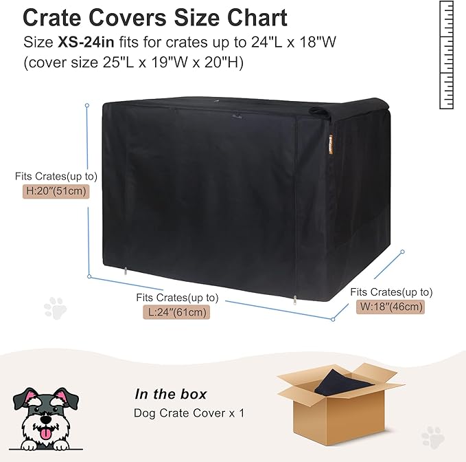 HiCaptain Breathable Dog Crate Cover 24 Inch, Durable Heavy Duty Kennel Cover, Dual Zippered Panels, Windproof Waterproof UV-Resistant(Black)
