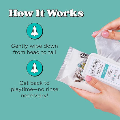 Poo-Pourri Pawsitively Fresh Deodorizing Pet Wipes – Quick Cleaning Wipes for Dogs & Cats – Plant Based Ingredients – Vet Recommended – Cleaner Odor Remover Wipes for Paw, Fur & Skin Soothing