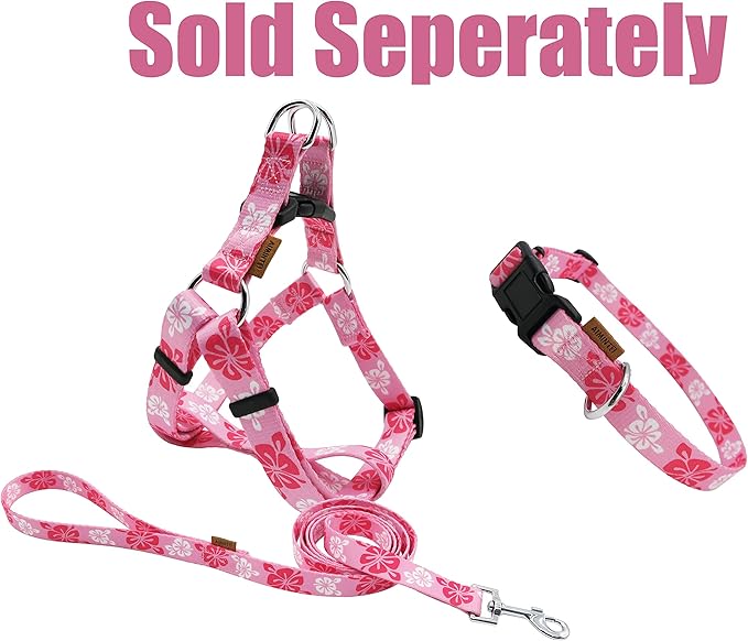 Dog Collar, Cute Floral Pattern, Soft and Adjustable Collar with Quick Release Buckle (M (Neck 14-24", Width 3/4"), Hawaiian Pink)