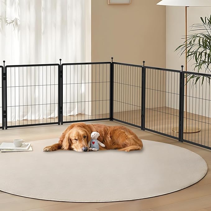 PETREEK Dog Playpen 24 inch 8 Panels for Indoor & Outdoor Use – Heavy-Duty Metal Pet Fence with Ground Stakes, Rounded Ball Tops for Safety, Stable & Foldable Design, Easy to Assemble