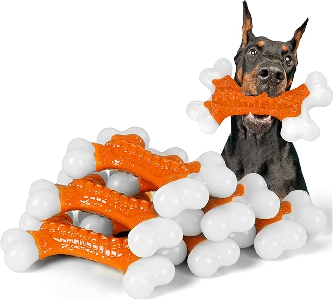 6-Pack Dog Toys for Aggressive Chewers Large Breed, Tough Bones, Nylon Puppy Teething Chew Toys Medium Dogs, Heavy Duty Peanut Butter Flavor Toys