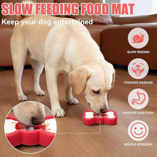 Lick Mat for Dogs, Animire Anti-Spilled Bow Tie Lick Bowls for Anxiety Relief, Silicone Slow Feeder Licking Pad with Suction Cups, Freezeable Dog Enrichment Toy for Boredom and Distraction(Red,S)