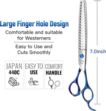 Fenice Peak 4PCS Dog Grooming Scissors Set Ergonomically Designed Blue Handles Ideal Dog Shears for Precise Trimming Easy Use with Comb.