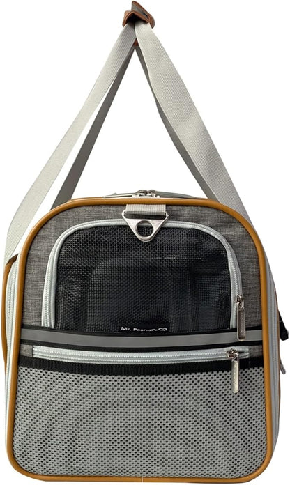 Mr. Peanut's Expandable Airline Approved Soft Sided Pet Carrier, Luxury Travel Tote with Premium Auto Self Locking Zippers, Plush Faux Fleece Bedding with Sturdy Plywood Base, 18LX10.5WX11 H
