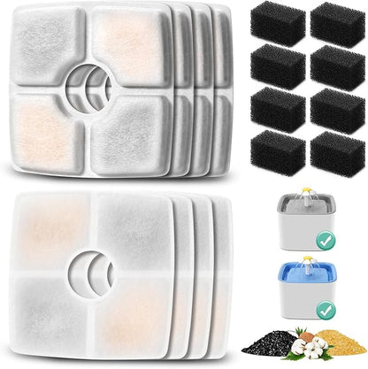 8 Pack Replacement Filters & Pre-filter Sponges for 84oz/2.5L Automatic Pet Fountain, BFLICROY Cat Water Fountain Filter, Triple Filtration Pet Fountain Replacement Filters