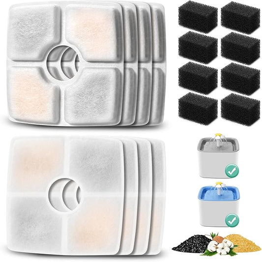 8 Pack Replacement Filters & Pre-filter Sponges for 84oz/2.5L Automatic Pet Fountain, BFLICROY Cat Water Fountain Filter, Triple Filtration Pet Fountain Replacement Filters