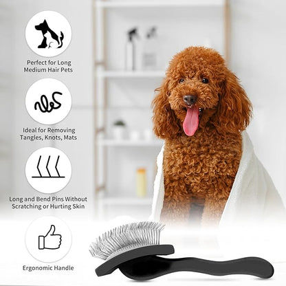 Slicker Brush for Dogs, Large Dog Brush to Long Haired Dogs for Goldendoodles Poodles Doodles Bernedoodles, Long Pin Grooming Kits to Dematting & Reducing Tangles and Fluff, Black