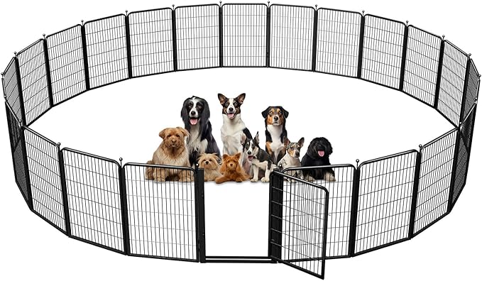 Jhsomdr Dog Playpen Outdoor, 40 inch 24 Panels Dog Fence with Extra Wide Gate No-Tripped Pet Playpen Rustproof Dog Pen Indoor Puppy Playpen for Temporary Containment Portable Pet Fence for RV Camping