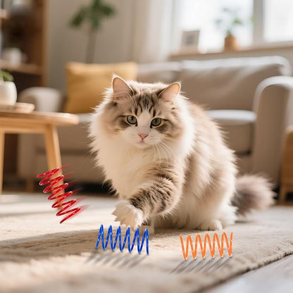 80 Pack 8 Colors Cat Spring Toys for Indoor Cats, Interactive Coil Springs Spiral Plastic Kitten Toys for Swatting, Biting, Hunting