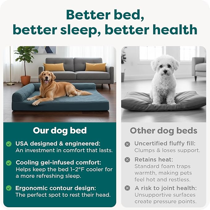 Furhaven Cooling Gel Dog Bed for Large Dogs w/ Removable Bolsters & Washable Cover, For Dogs Up to 95 lbs - Pinsonic Quilted Paw L Shaped Chaise - Titanium, Jumbo/XL