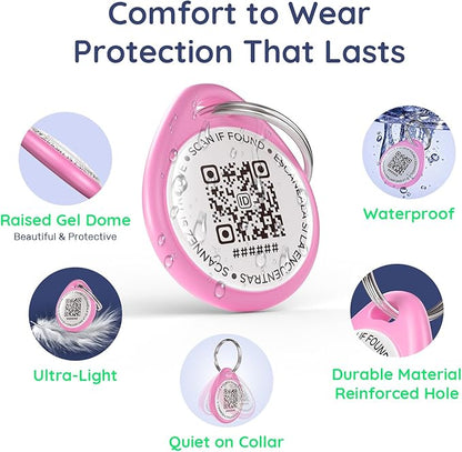 QR Code Dog Tag and Cat Tag, Scan to Reunite Faster, Waterproof and Durable, Lightweight and Quiet, Updatable Contact Info, Pink for Soft Look, 2 Tags in 1 Pack