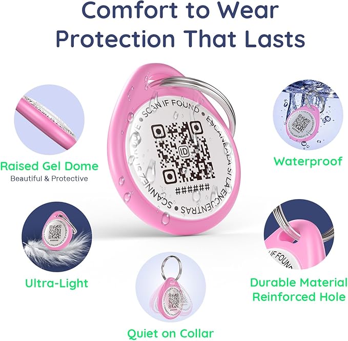 QR Code Dog Tag and Cat Tag, Scan to Reunite Faster, Waterproof and Durable, Lightweight and Quiet, Updatable Contact Info, Black&Red&Blue&Pink, 4 Tags in 1 Pack