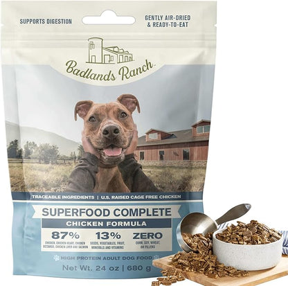 BADLANDS RANCH by Katherine Heigl – Superfood Complete Air-Dried Chicken Dog Food – High Protein with Superfoods for Daily Wellness & Consistent Nutrition – 24 oz