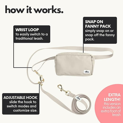 elby - Hands Free Dog Leash with Treat Pouch - Dog Walking Accessories - Dog Training Leash with Fanny Pack - Dog Accessories and Walking Essentials - Medium and Large Dogs (Beige, Long)
