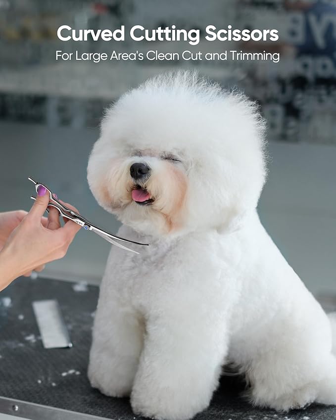 ULG Curved Dog Shears for Grooming, 7.0" Professional Curved Dog Grooming Scissors for Trimming and Cutting, 440C Stainless Steel Pet Hair Scissors
