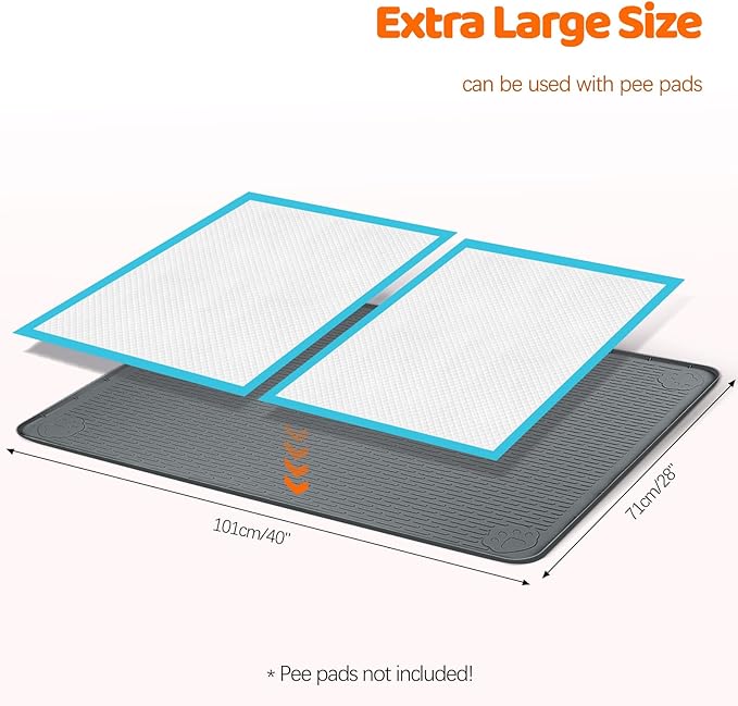 Pee Pads for Dogs, 40" x 28" Extra Large Reusable Silicone Mat, Washable Puppy Training Pads for Potty Training, Non-Slip, Leak-Proof, Indoor Floor Protection (Dark Grey)