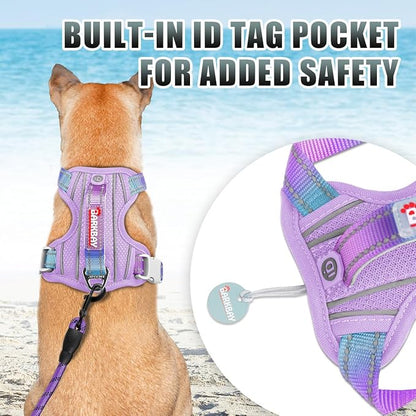 BARKBAY No Pull Dog Harness Large Reflective Dog Harness with Front Clip and Easy Control Handle for Walking Training Running with ID tag Pocket(Lavender Sky,M)