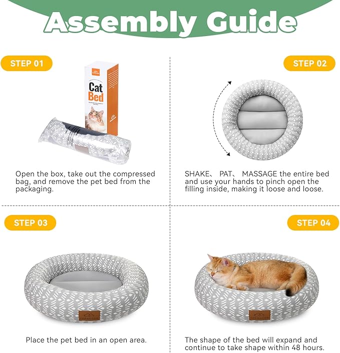 Zerbuger Cat Bed, 20In Dog Beds for Small Dogs, Calming Cat & Dog Beds for Indoor Pets, Pet Beds Comfortable Donut Round Ultra Soft (Grey Pattern, 20.0" L x 20.0" W x 6.5" Th)