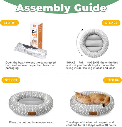 Zerbuger Cat Bed, 20In Dog Beds for Small Dogs, Calming Cat & Dog Beds for Indoor Pets, Pet Beds Comfortable Donut Round Ultra Soft (Grey Pattern, 20.0" L x 20.0" W x 6.5" Th)