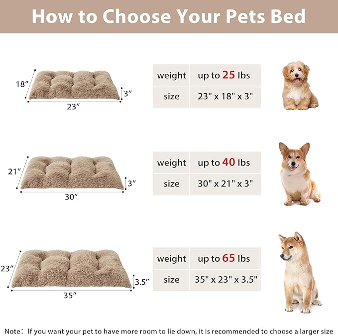 BFPETHOME Dog Beds for Large Dogs, Plush Dog Crate Bed Fluffy Cozy Kennel Pad for Sleeping &Ease Anxiety, Washable Pet Mats with Anti-Slip Bottom for Large Dogs, Brown