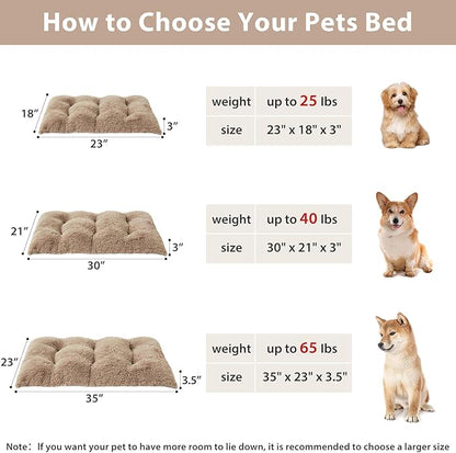 BFPETHOME Dog Beds for Large Dogs, Plush Dog Crate Bed Fluffy Cozy Kennel Pad for Sleeping &Ease Anxiety, Washable Pet Mats with Anti-Slip Bottom for Large Dogs, Brown