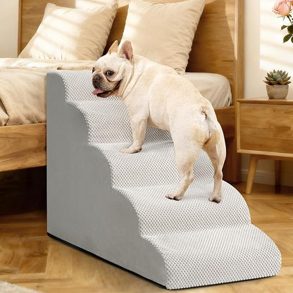 Aodisman Dog Stairs for High Bed,5 Step Dog Ramp for Small and Medium Dogs,Pet Stairs with Non-Slip Bottom for Puppy, Older Cat,Indoor Pet Steps,Comfort,Durable,22.4" H,Light Grey