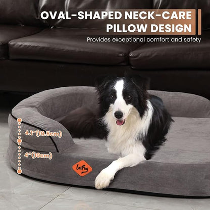 Laifug Memory Foam Oval Dog Bed (36x25x8Inches, Dark Gray), Orthopedic Dog Bed for Dogs with Durable Waterproof Liner & Removable Washable Cover & Nonskid Bottom