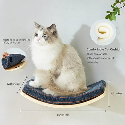 LIORCE Cat Shelf with Comfortable Cushion - Curved Cat Shelves and Perches for Wall (Medium Size) - Wall Mounted Cats Furniture for Sleeping, Playing, Climbing, and Lounging