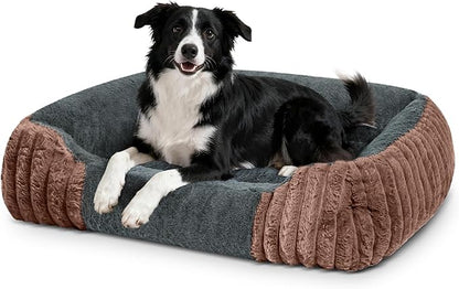 Dog Beds for Large Sized Dogs 35x28 Inch, Comfort-Sided Orthopedic Dog Bed Couch with Breathable Shredded Memory Foam, Faux Rabbit Fur Pet Bed, Non-Detachable, Non-Slip, Machine Washable