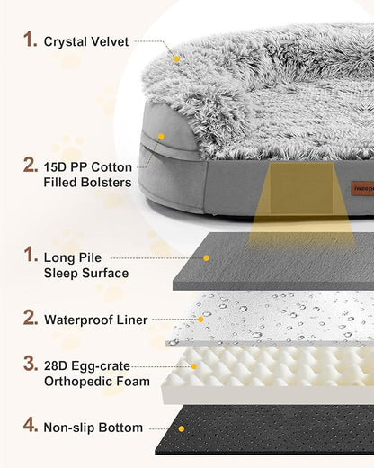 iweepet Dog Beds for Jumbo Dogs, 47.5"x35"x7.6", Removable and Washable Cover, Raised Reboundable Edges, Non Slip Bottom, Extra Big Size, Orthopedic Oval Memory Foam Pet Bedding, Indoor
