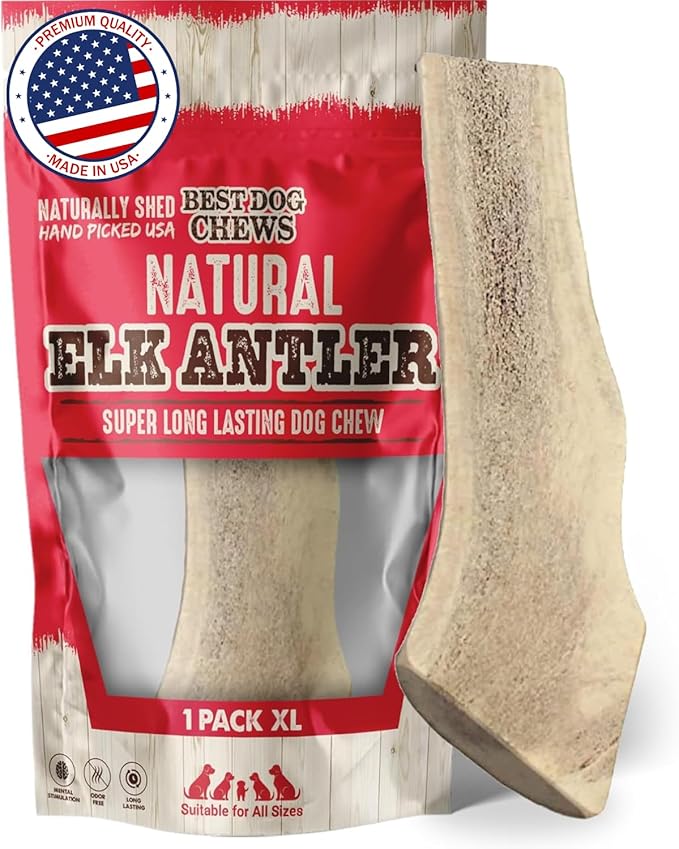 Best Dog Chews Elk Antlers for Dogs Large - Premium Natural Antler Dog Chew for Aggressive Chewers - Long-Lasting Deer Antler Chews - Ideal for Medium to Big Breed Dogs - Elk Bones and Antlers Durable