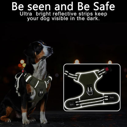 Timos Dog Harness Large Sized, No Pull Pet Harness with Neck Lockable Snap,No Choke Front Clip Dog Reflective Vest,Adjustable Metal Rings 3 Buckles,Easy Control Handle for Large Dogs Green XL