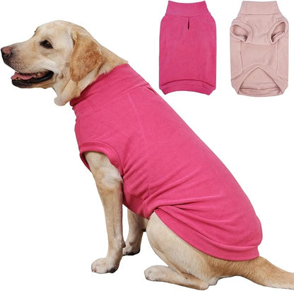 IECOii 2 Pack 3XL Dog Sweater - Fleece Pullover Vest for Large Breeds, Warm Stretchy Fall Winter Coat with Leash Hole, Labrador Retriever, ‌American Bulldog(Size XXXL, Rose Red & Dusty Pink)