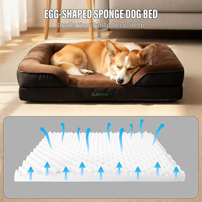 Orthopedic Egg-Shaped Sponge Dog Beds Large Sized Dog with Sides, Removable Cover and Non-Slip Bottom (Brown, 35 * 25 * 8)