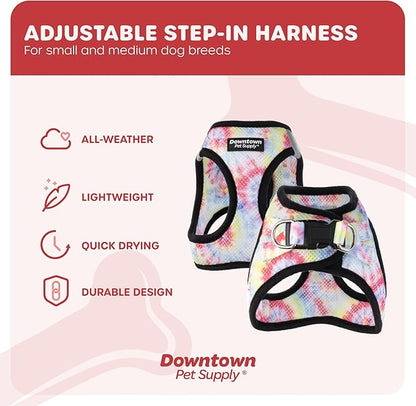 Downtown Pet Supply Step-in Dog Harness – No Pull, Adjustable Padded Mesh with Reflective Trim, Secure Buckle Strap – Comfortable & Breathable Small Dog Harness, X-Small, Tie Dye