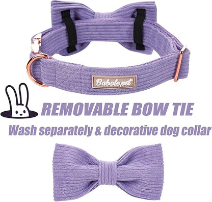 Lavender Dog Collars for Small Dog,Cute Corduroy Dog Collar with Bow Tie Safety Metal Buckle Adjustable Puppy Collars for Small Medium Large Boy&Girl Dogs,XS-Neck 8"-12"