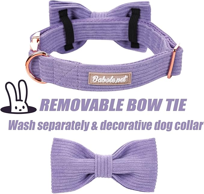 Lavender Dog Collars for Small Dog,Cute Corduroy Dog Collar with Bow Tie Safety Metal Buckle Adjustable Puppy Collars for Small Medium Large Boy&Girl Dogs,S-Neck 10"-16"