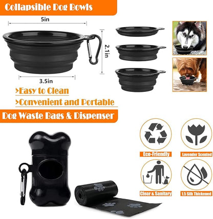 LOBEVE No Pull Dog Harness, Collar & Leash Set | Includes Dog Seat Belt, Collapsible Bowls & Poop Bag Dispenser. Ideal for Training, Walking, Hiking. Fits Small to Large Dogs(Black-M)