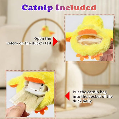Cat Catnip Toys Beating Wings Duck Rechargeable, Lifelike Quack Chirping,Touch Activated Kitten Toy Interactive Cat