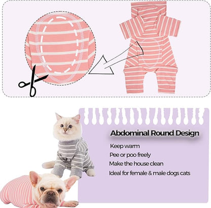 AOKAZI Dog Surgery Recovery Suit - Puppy Cat Onesie for Shedding Skin Disease Wound Protection, Medical Pet Surgical Suit w/Long Sleeve, Dog Pajamas (Pink, Medium)