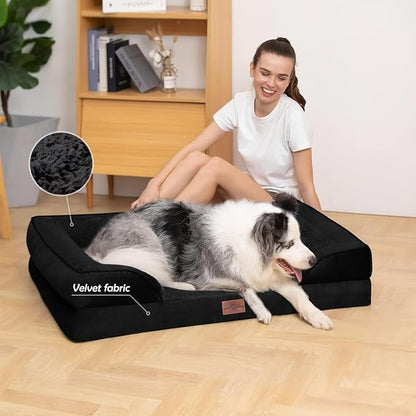 Comfort Expression Orthopedic Dog Bed for Medium Dogs 30x20 Inch, Waterproof Supportive Egg Crate Foam Medium Pet Bed with Removable Bolsters, Dog Couch with Washable Cover & Non-Slip Bottom, Black