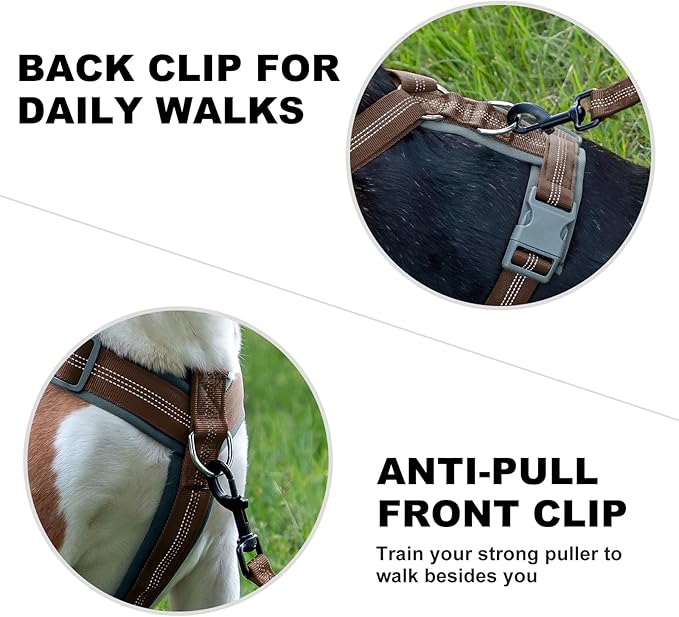 Plutus Pet No Pull Dog Harness, Adjustable Nylon Harness with Soft Padding, Reflective and Heavy Duty Dog Harness for Small, Medium, Large Dogs(Chocolate, S)