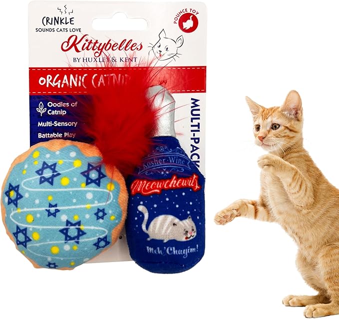 Huxley & Kent Plush Cat Toy - Hanukkah Interactive Catnip Toy for Cats & Kittens - Soft with Crinkle & Catnip - Fun Indoor Play - Jelly Roll & Meowchewitz 2pk