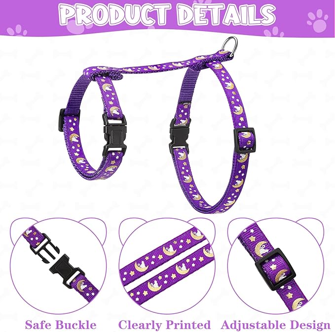 Guiqulai 2 Pack Cat Harness and Leash with Collar Set, Escape Proof Cat Harness Adjustable Kitten Harness Glow in The Dark for Small Medium Cats