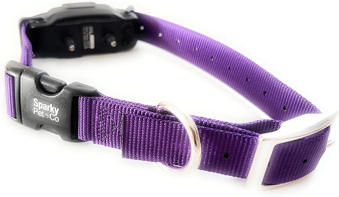 Sparky Pet Co - ECollar Replacement Strap - Easy Release Double Buckle Dog Collar - Rugged Nylon - Adjustable - D Ring - Quick Release Metal Clasp - for Invisible Fence Systems - 3/4" x 24" - Purple