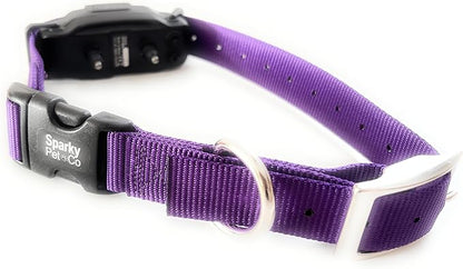 Sparky Pet Co - ECollar Replacement Strap - Easy Release Double Buckle Dog Collar - Rugged Nylon - Adjustable - D Ring - Quick Release Metal Clasp - for Invisible Fence Systems - 3/4" x 24" - Purple