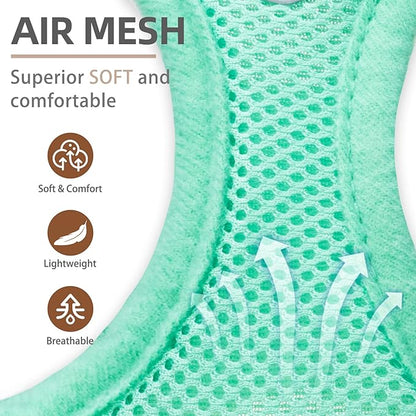 PUPTECK Adjustable Dog Harness Collar and Leash Set Step in No Pull Pet Harness for Small Medium Dogs Puppy and Cats Outdoor Walking Running, Soft Mesh Padded Reflective Vest Harnesses, Solid Green S