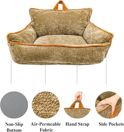 RAFASAFA Small Dog Bed, Washable Pet Bed with Removable Cover, with Sides, Carry Handle & Side Pockets .Plush Chenille Orthopedic Pet Bed Couch for Small Breed Dogs & Cats .Calming